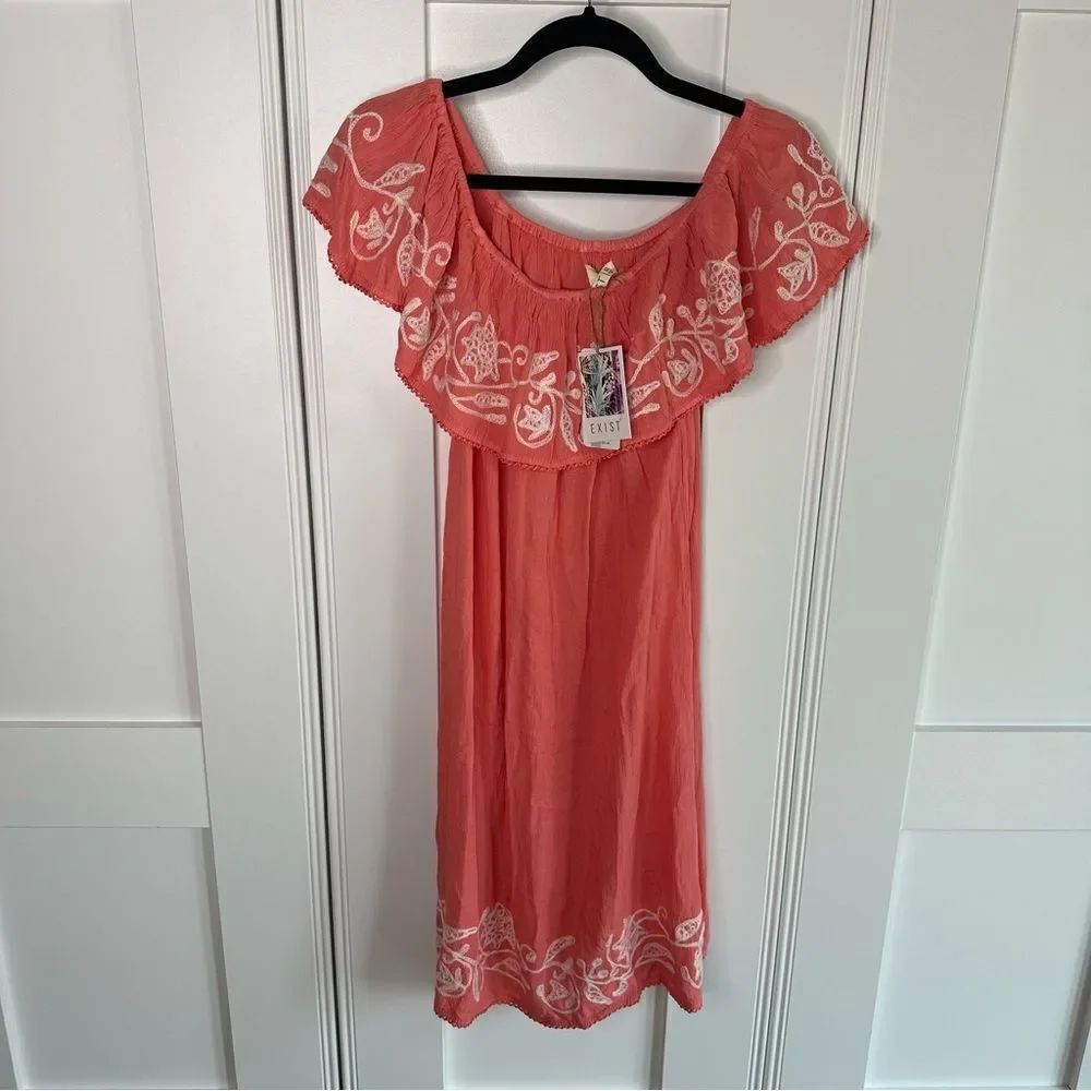 NWT Exist Embroidered Coral Dress Medium (r1)